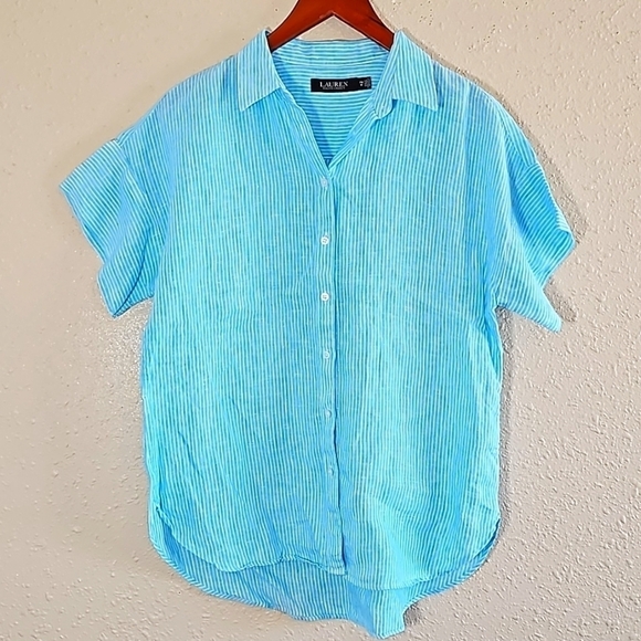 Ralph Lauren Tops - RALPH Lauren 100% Linen Blue Top